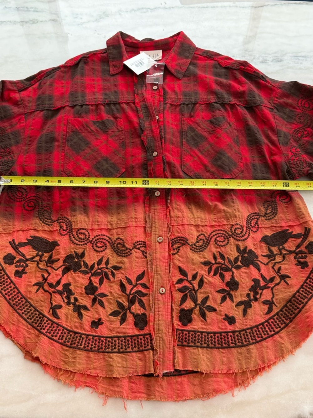 Oli & Hali Mineral Washed Plaid Embroidered Shirt Relaxed Cotton Women Size L - Picture 8 of 16